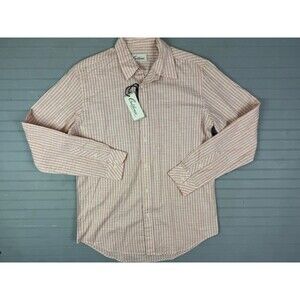 California Size M Mens Shirt Pale Orange White Stripe Long Sleeve Button Up